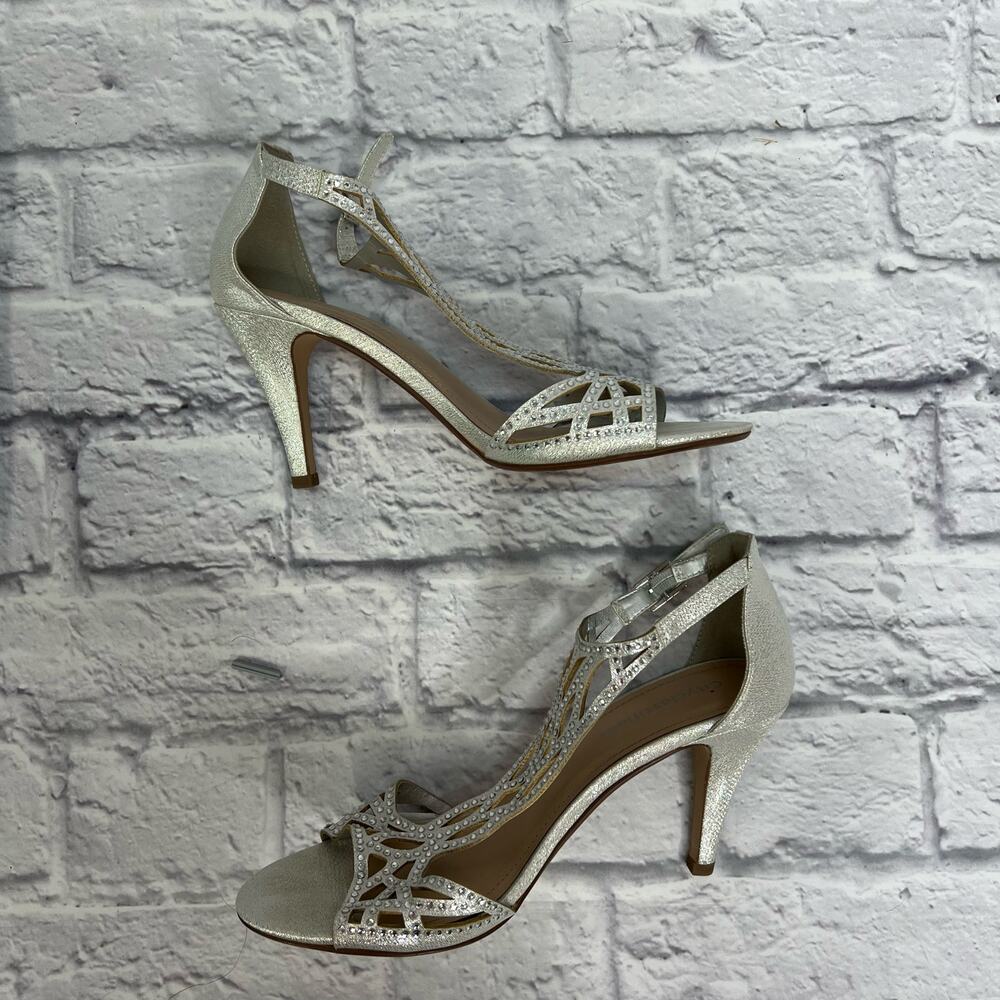 City Classified Womens Maggie Rhinestone Formal Heel Silver Size 9 Ankle Strap - Picture 3 of 8